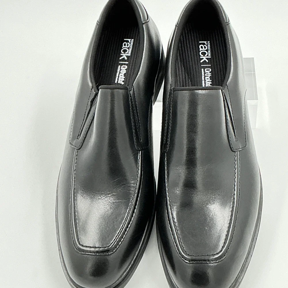 Nordstrom Rack Mens Size 12 Black Leather Slip On Loafers Ortholite
